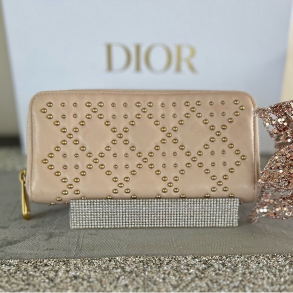 Lady Dior Voyageur Wallet Pink Studded Cannage Leather - Picture 1 of 8